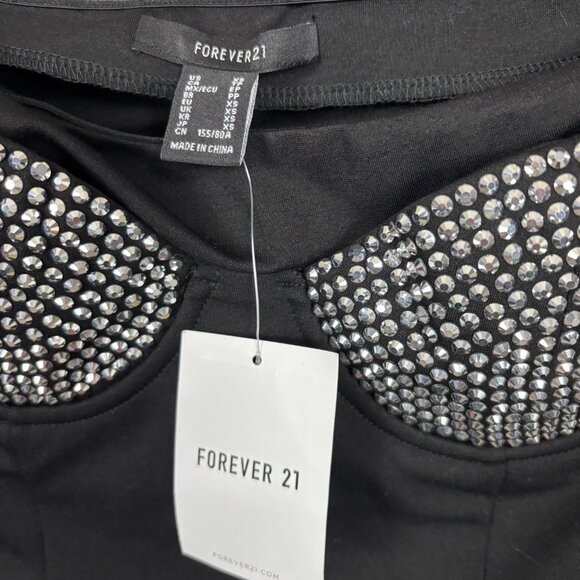 Forever 21 Women's Off-Shoulder Long Sleeve Cropped Top Rhinestone Black XS NWTs - Picture 5 of 8